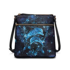 FANCOSAN Dolphin Corssbody Handbags with Zipper Women Leather Shoulder Bag for Travel Work Light Weight Handle Bag Waterproof Handbag Soft Wallet Purse