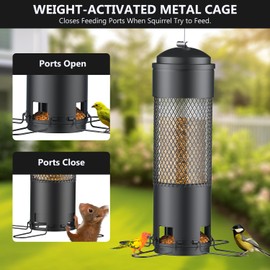 LCSEVEN Bird Feeders for Outdoors Squirrel Proof with Weight-Activated Perches, Hanging Bird Feeder for Outside, Metal Feeder for Wild Cardinal, Finch, Blue Jay, Chickadee, 3LB Seed Capacity, Black
