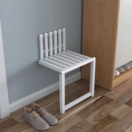 Kelendle Folding Chair Wall-Mounted Invisible Shoe-Changing Stool Made of Solid Wood Wall Seat Folding with Support Legs Saving Space Suitable for Various Occasions White