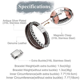 Speroto Mens Bracelets,Leather and Steel Bracelets, Chain Bracelets with Magnetic Clasp,Steel Bracelets for Men
