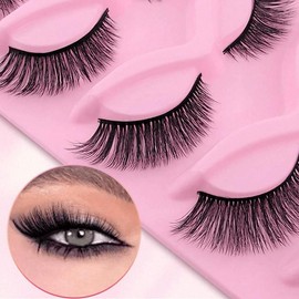 Cat Eye False Eyelashes, 5 Pairs/box Wispy Faux Lashes, Natural Curling Strip Lashes, Volumized False Lashes for Women and Girls Eye Makeup Enhancement