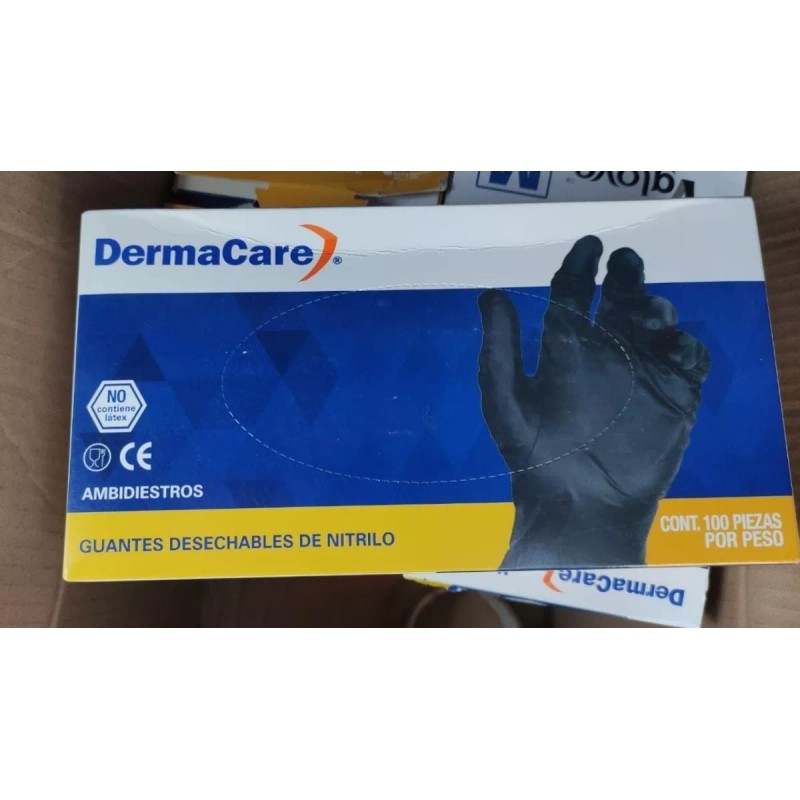 Derma Care Guantes De Nitrilo Negro Desechables Grandes C/100pzs