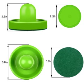 ONE250 Air Hockey Pushers and Green Air Hockey Pucks, Goal Handles Paddles Replacement Accessories for Game Tables (4 Striker, 4 Puck Pack) (Green & Yellow)