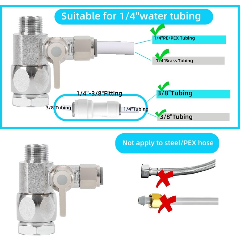 Feed Water Adapter Water Line Splitter,Brass Water Supply Valve,Faucet Valves,Feed