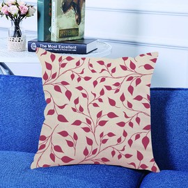 Ofocam Square Decorative Throw Pillow Covers Red Cream Elegant Leaves Ivory Pillow Case Linen Pillow Cover Throw Cushion Covers 18x18 Inch