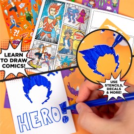 Made By Me 22 Piece Anime Art Kit Markers Stencils Sketchpad Comic Book DIY Set