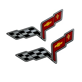 Unbranded 2 Fender Console Badge Engine Cover Aluminum Emblems Corvette C6 Crossed Flag Sm