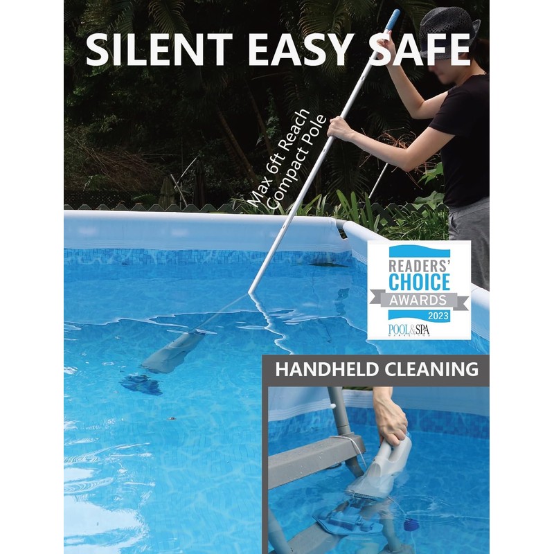 KOKIDO (2025) Rechargeable Handheld Pool Vacuum, Aluminum Pole and 2