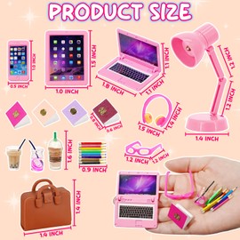 22 Pcs Miniature Pink Laptop Computer Tablet Miniatures Books Headset Glasses Mini House Decoration Accessories