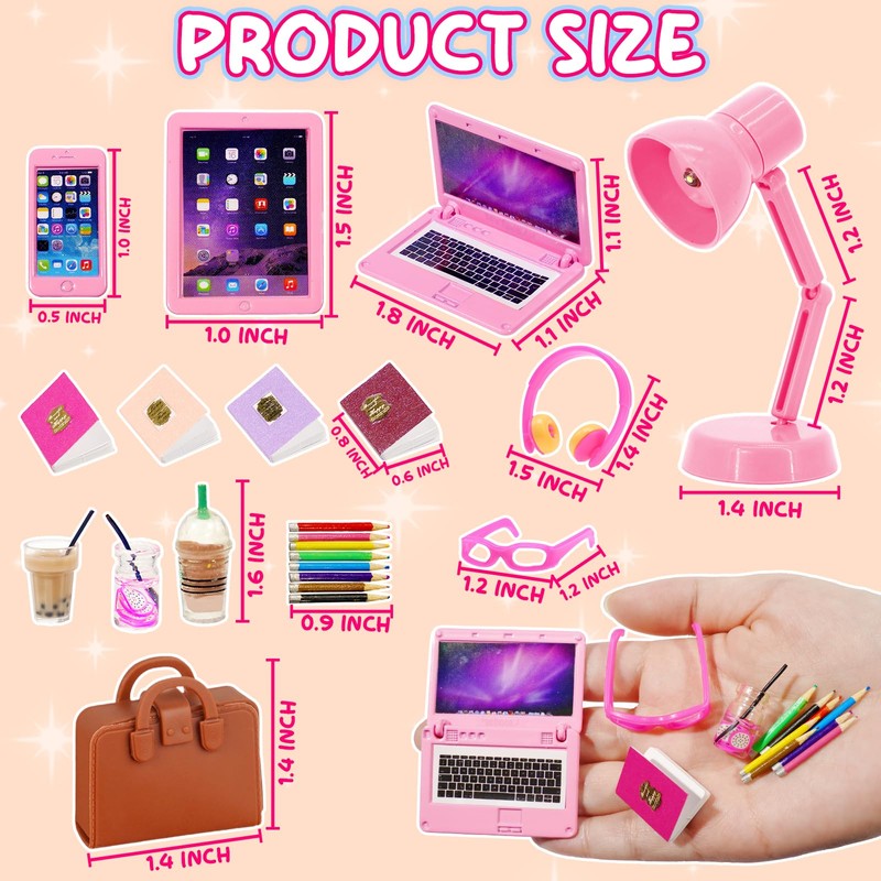 22 Pcs Miniature Pink Laptop Computer Tablet Miniatures Books Headset