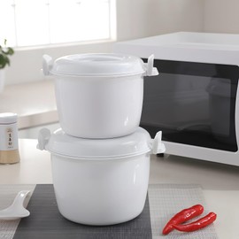 Microwave Cookware with Lids, Large White, Mini Rice Cooker 3 Cup, Ventilated Locking Lid, Versatile Steamer, Ideal for Quick Family Meals