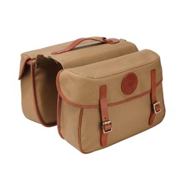 TOURBON Waterproof Canvas Bicycle Bike Rear Seat Carrier Bag Cycling Double Pannier Bag Pack (Khaki(Can't Roll Up))