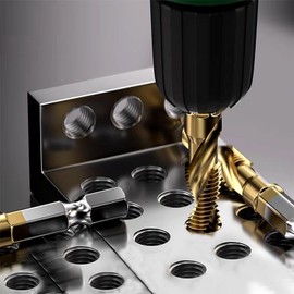 Flylin 6-Piece Combination Tap, 1/4 Inch HSS Screw Hex Shank Countersink Tools Drill Bit Set M3-M10, Electro Tools Accessories Cutting for Metal Wood Plastic Thin Aluminium