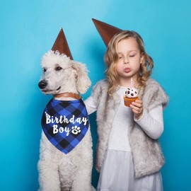 JOTFA Plaid Dog Bandana for Birthday Party Supplies (Blue)