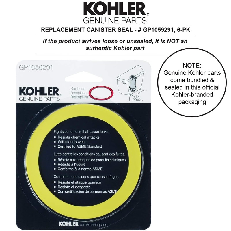 Kohler Genuine Part GP1059291 Toilet Tank Canister Valve Seal, Yellow