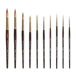 KINGART Finesse Synthetic KOLINSKY Sable Set of 10 Paint Brush Set, Assorted, Gold, Brown