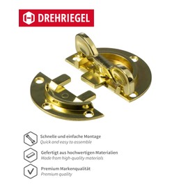 Gedotec Rotary Latch | Gate | Table Fitting Diameter 60 mm | Brass-Plated Steel | Pack of 4 | Table Top Connector for Tables | Furniture Latch for Fixing Inserts | Worktop Connector