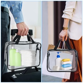 Clear Tote Bag, Large Waterproof Clear Toiletry Bag Thick PVC Zipper Cosmetic Organizer Beach Storage Travel Accessories Clear Casual with 2 Lotion Bottles, transparent, simple