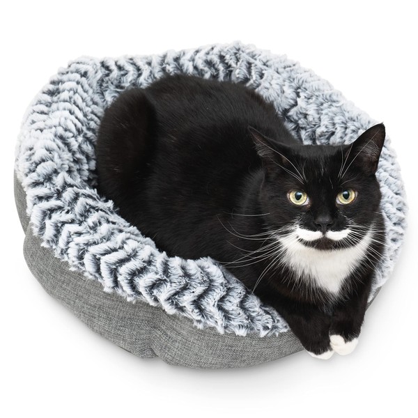 Pet Craft Supply Soho Round Cat Bed For Indoor Cats, Ultra Soft Plush, Memory Foam, Machine Washable, Calming Cat Bed