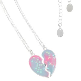 MenYiYDS - 2 pcs BFF Necklace Friendship Necklace Colour Gradient Pink Star Jewellery Pendant Best Friend Girls Necklace Girls Birthday Gift Pendant Chain Gift (Pink Heart)