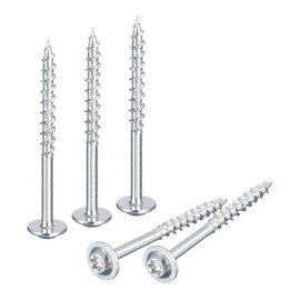 sourcing map #8 x 2" Round Washer Screws - 50pcs - Torx/Star Drive Head Wood Screws for Construction, Cabinets and Furniture, Silver