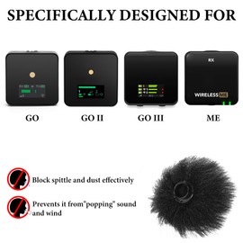 Geekria for Creators Furry Windscreen Compatible with Rode Wireless GO Gen 3 III, GO 2, PRO, ME Mic DeadCat Wind Cover Muff, Fluff Cover Windshield, Wind Noise Reduction (Black / 2 Pack)