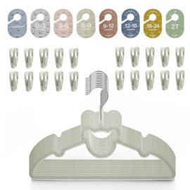 Velvet Baby Hangers with Clips – Organize Baby Clothes by Age with Size Dividers – Save Closet Space for Newborn to Toddler Outfits – Perfect Nursery Must-Have (Moonstone)