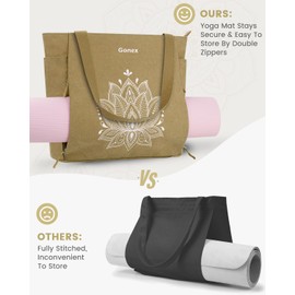 Gonex Yoga Mat Bag, Large Yoga Tote Bag with Multi Pockets for Women Men, Canvas Yoga Mat Carrier Fits Yoga Blocks & Accessories, Full Zipper Easy Access for Pilates, Gym, Travel, Dark Khaki, Large