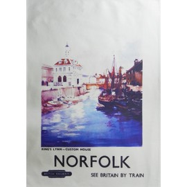 Half a Donkey Norfolk - Retro Style Travel Poster Large Cotton Tea Towel