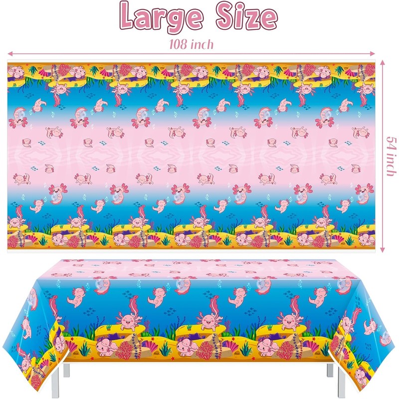 Haooryx Axolotl Plastic Party Tablecovers - 3-Pack Blue Cartoon Axolotl