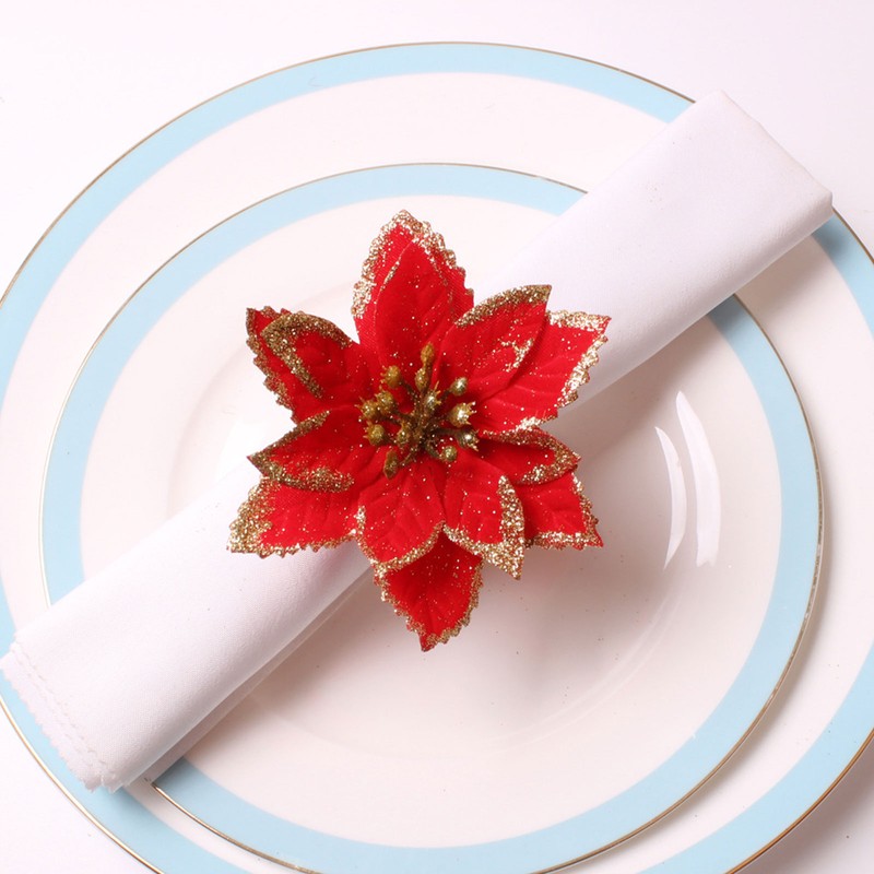 6PCS Napkin Set Red Elegant Christmas Flower Napkin for Birthday