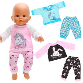 Barwa 3 Sets Sweet Baby Doll Clothes Outfits for 14-17 Inch/36-43 cm Baby Dolls Casual Clothes Pajamas 3 Tops 3 Pants Gifts for Girls Mermaid Unicorn Pattern Blue Pink(Doll Not Included)
