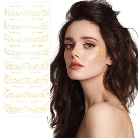 QICHEN 8 pcs Gold Sparkle Pecas, Cara Glitter Parches de Maquillaje,Resistente Al Agua Sudor Brillo Facial Para Mujer Pegatinas De Tatuaje, (Color oro 8)