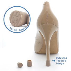 GoGoHeel Quick Tips - The Original High Heel Protectors & Heel Tip Replacement Caps, Repair Worn Stiletto Heel Tips (2 Pair Pack - Small, Medium - Taupe)