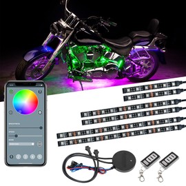 LEDGlow 6pc Bluetooth Advanced Million Color LED Motorcycle Accent Underlow Lighting Kit - Smartphone App - Dual Zone & Brake Lights Feature - Waterproof Control Box - Multi-Color Flexible Strips
