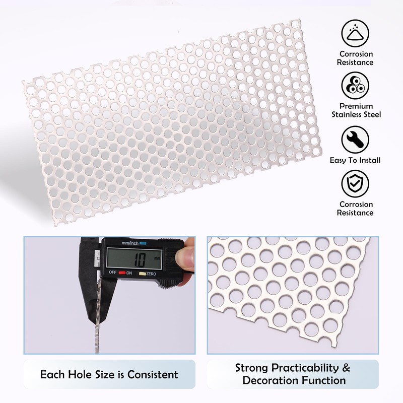 2PCS Perforated Metal Sheet 7.8x3.9inch，Expanded & Perforated Sheets with 0.2"