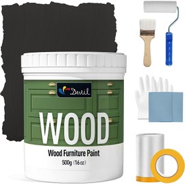 DWIL Matte Finish Furniture Paint - 16 Oz Wood Paint for Cabinets, Doors, Tables, and Dressers Refinishing - Water-Based, Non-Toxic & Odorless, Easy to Apply(Black)-With Tools