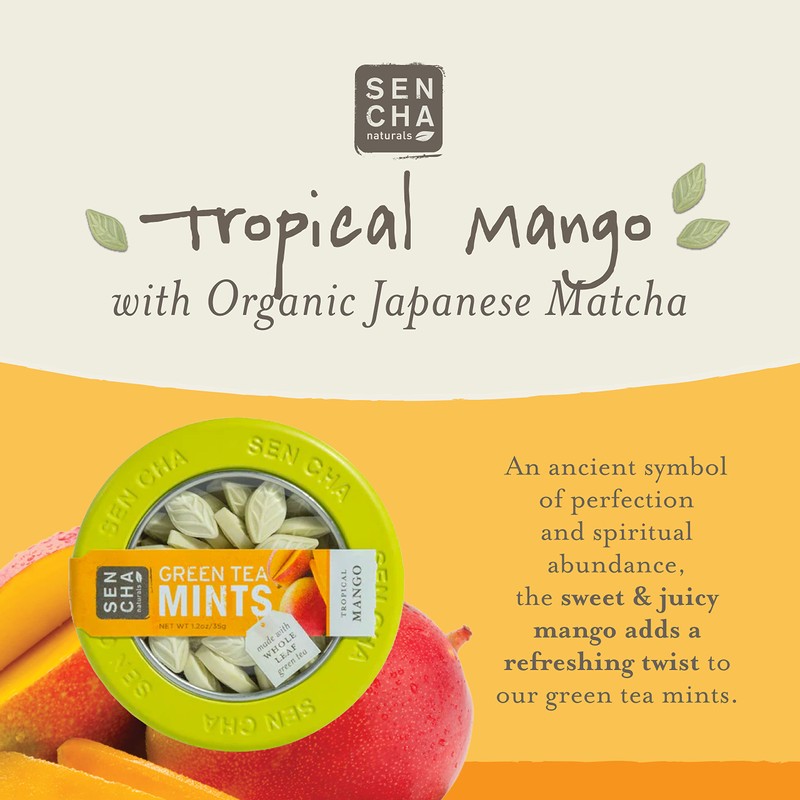 SEN CHA Naturals Green Tea Mints, Tropical Mango, 1.2 oz