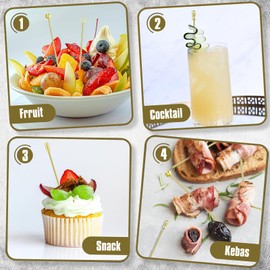 Cocktail Picks Stick, 16Pcs Gold Metal Martini Picks, Reusable Stainless Steel Drink Stick with Storage Cup, Bloody Mary Skewers for Appetizers Sandwiches, BBQ Snacks, Olives Fruits (16pcs)