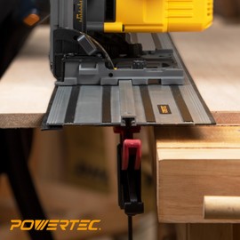 POWERTEC 72269 110" Track Saw Guide Rail Joining Set for DeWalt Track Saws | 2x55 Guide Rails/Rail Connector, and 2pc Quick Release Ratcheting Table Clamps, 7" Capacity (178mm) x 2-3/8" Throat Depth