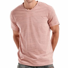 KLIEGOU Men's V Neck T Shirts - Casual Stylish Fitted Tees for Men 1 Pink-Grey M