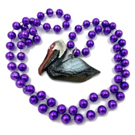 Pelican Mardi Gras Bead Necklace New Orleans Lousiana Purple Beads Cajun