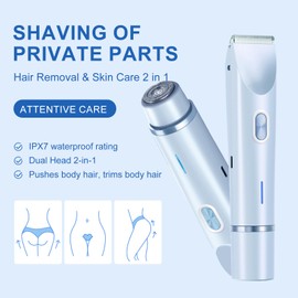 GlowAura Bikini Trimmer for Women, Electric Razor & Shaver with Dual Ceramic Blades, Painless Hair Removal for Face, Body & Intimate Areas (Blue)