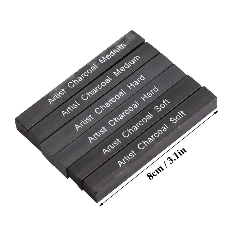 6Pack Compressed Charcoal Sticks for Drawing Sketch Charcoal Stick Professional