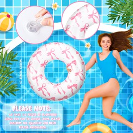 ShinyRelief 1 Pcs Pink Bow Pool Float Inflatable Pool Float Tube 48 Inch Large Bow Swimming Rings Swim Rings with Sprinkles Pink Bow Pool Floatie Blow Up Swimming Raft for Adults Beach Party Supplie