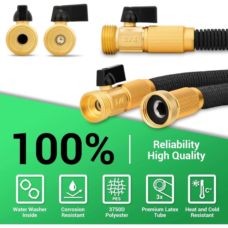 ngreen 100' Garden Water Hose Flexible and Expandable Collapsible w/Solid