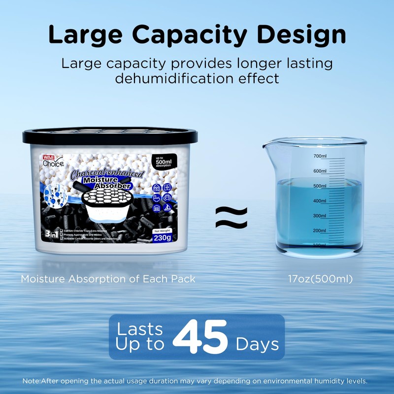 W&E Choice Moisture Absorbers with Activated Charcoal, Portable Dehumidifier for