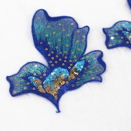 SUNMOVE 2 Pcs Embroidery Sequin Flower Applique Sewing Flower Fabric for Hat,Bra,Jacket,Gown Dress DIY Crafts（Blue）