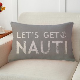 ULOVE LOVE YOURSELF Costal Beach Throw Pillow Cover Let’s Get Nauti Anchor House Decor Cushion Covers Nautical Summer Decorative Lumbar Pillowcases 12x20 inch(Grey)
