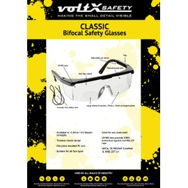 voltX 'Classic' Bifocal Safety Glasses (Clear +3.0 Dioptre) – UKCA & CE EN166f certified - Includes Safety Cord with headstop + UV400 anti fog coated lens